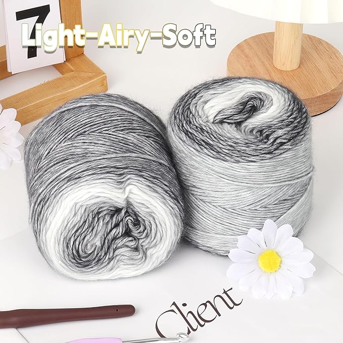 Katech Ombré Yarn for Crocheting-Gradient Cake Yarn-4x100g 60% Cotton 30% Acrylic 11% Wool-Multicolor Soft Rainbow Cotton Crochet Yarn for Scarves, Shawls, Blankets and Garments(O)