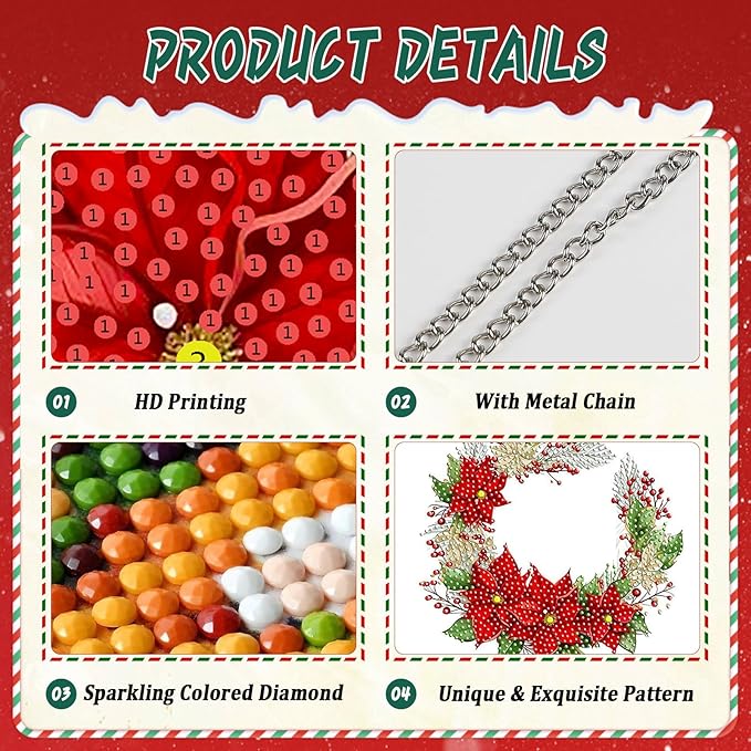 EMIEAUFG Christmas Diamond Art Hanging Kit for Adult, Xmas Garland Diamond Art Pendants, Double Sided Acrylic & 5D Special Shaped Rhinestone, Christmas DIY Ornament for Window Home Wall Decor