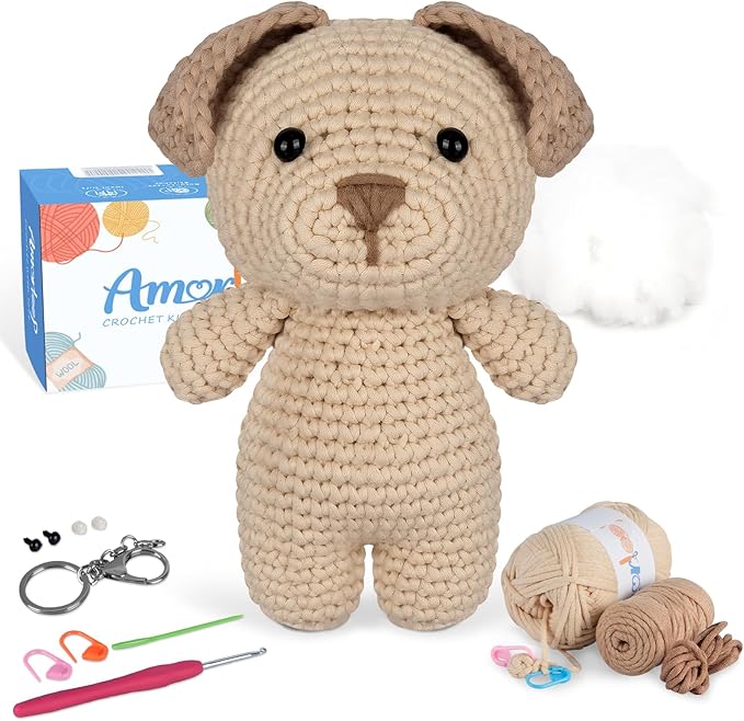 Crochet Kit for Beginners – Easy-to-See Stitches Yarn, Pre-Started Piece, and Step-by-Step Video Tutorials | Starter Crochet Set with Cute Animal Pattern – Original Handmade Golden Retriever Pattern