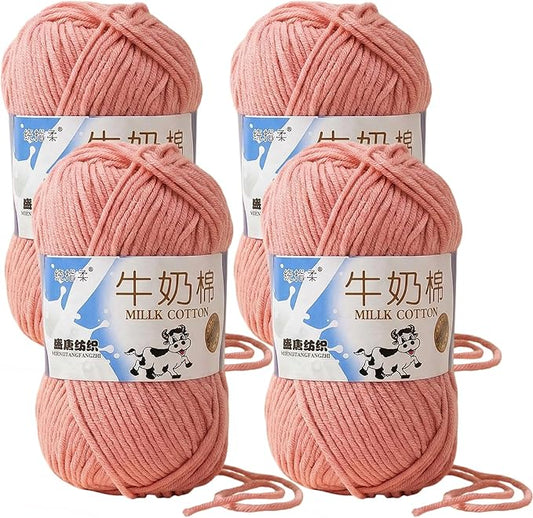 4 Pack Milk Cotton Yarn for Crocheting, 5 Ply Super Soft Baby Yarn, 50g Fluffy Cotton Yarn for Amigurumi, DIY Crafts, Hats, Socks and Knitting Projects
