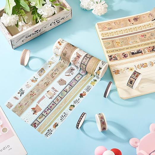 Beadthoven 20 Rolls Vintage Flower Washi Tape Set, 5/10/15/20/25mm Rustic Floral Decorative Tape Assorted Masking Tape Decor Sticker for Scrapbooking Bullet Journal Planner Present Wrapping DIY Craft