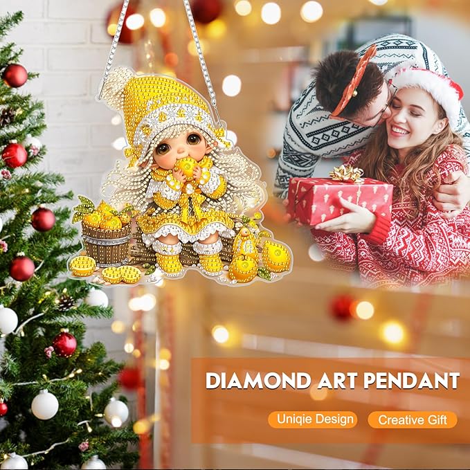 NEWENMO Diamond Art Hanging Kit for Adult, Fairy Lemonade, DIY Double Sided Acrylic Special Shaped Diamond Art Painting Window Pendant Lemon Party, Home Garden Wall Hanging Ornament Kits