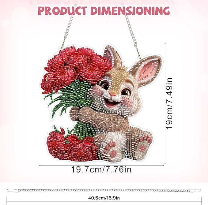 Bowetile Rabbit Diamond Art Hanging Kits for Adults, Diamond Art Suncatchers Bunny, 5D Special Shape Diamond Painting Flowers Pendant Window Ornament Easter Gifts for Home Wall Decor
