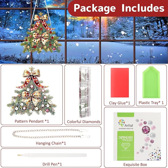 Genius maker Christmas Tree Diamond Art Hanging Kits for Adults, Diamond Painting Pendant Kits, DIY Acrylic 5D Special Shaped Crystal Diamonds Gem Art Painting Ornament for Home Wall Decor Gift