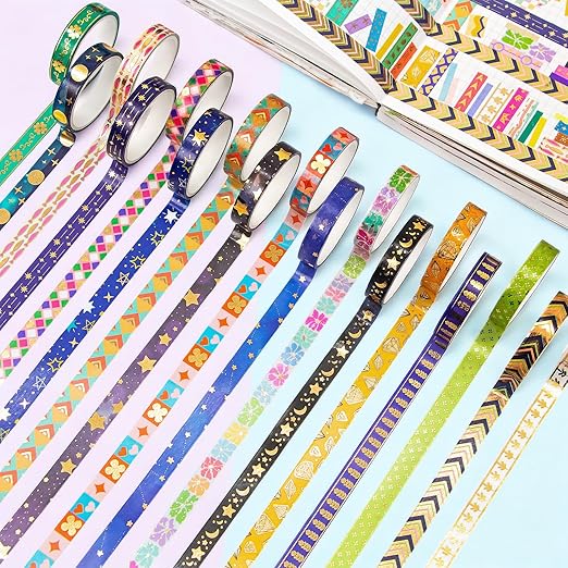 66 Rolls Gold Foil Washi Tape Set - Decorative Washi Stickers, Colored Tape, Cute Washi Tapes for Journaling Supplies, Scrapbooking Supplies kit, Junk Journal, Craft Supplies