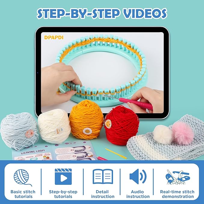 DPAPDI Knitting Loom Kit for Beginners, Creative Craft Toy for Girls Ages 7 8 9 10 11 12 with Storage Boxes Yarns Knitting Tools, Fantastic DIY Gifts Knit Hat Scarf