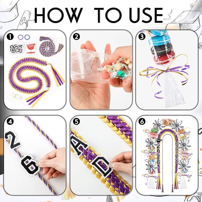 YLOLUL 16 Pcs Graduation Leis 2026 Graduation Candy Lei Kit with Honor Cord Class of 2026 Graduation Ribbon Money Lays Necklace Graduation Gift Party Accessories for Women Men