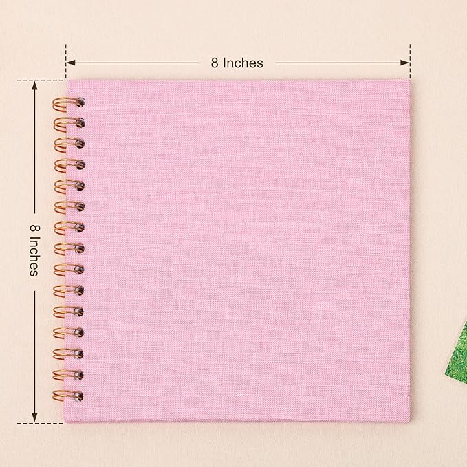 Scrapbook Photo Album 8x8 Inches 40 Pages Hardcover Kraft Paper Linen Cover Scrap Book Memory Book DIY Scrapbook Albums for Wedding Baby Boyfriend Travel Anniversary Family, Pink