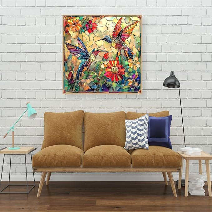 EIBEILI Adult Diamond Painting Set - Glass Hummingbird Diamond Painting Set, 5D Diamond Painting, DIY Full Diamond Painting Gemstone Craft 11.8x11.8 inches