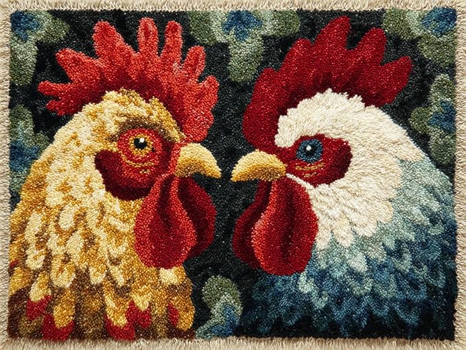 DIY Latch Hook Rug Kit Hen and Chicken Color-Stamped Carpet Tapestry 52x38cm Yarn Hooking Crochet Mat Home Floor Decor-3