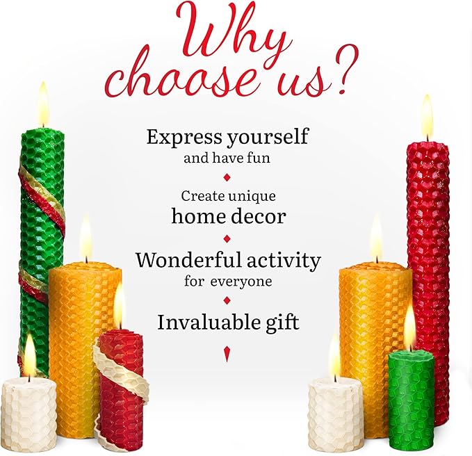 Christmas Candle Rolling Kit - Beeswax Candle Making Kit for Kids & Adults (Christmas, Hanukkah, Kwanzaa) - DIY Winter Candles Craft Project