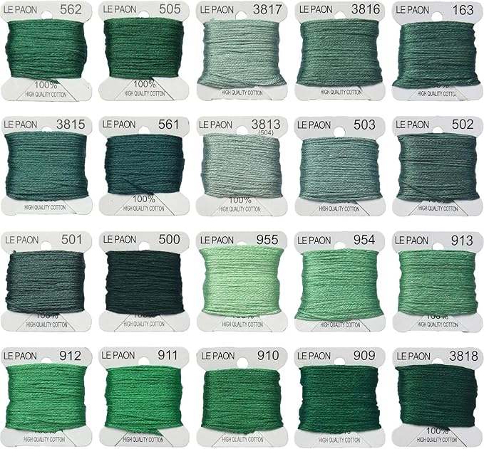 20 Bobbins20 Colors Embroidery Floss bobbins - Cross Stitch Threads - Friendship Bracelets Floss - Crafts Floss - Embroidery Floss, Pistachio Green Gradient