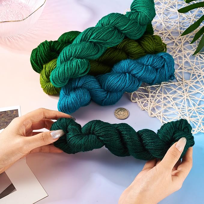 Cheriswelry 5 Skeins Acrylic Fiber Yarn for Weaving Knitting Crochet 2mm Green Theme Soft Craft Sewing Cord Threads Multicolor Skeins Yarn kit for Beginners Adults