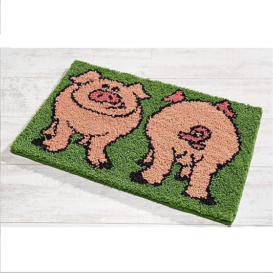 MIAOLLUN Latch Hook Kits, Pig Latch Hook Rug Kit for Adults Beginners with Color Printed DIY Crafts Needlework Arts Sewing Carpet for Home Decor Gift 52X38cm/20.5X15 Inch