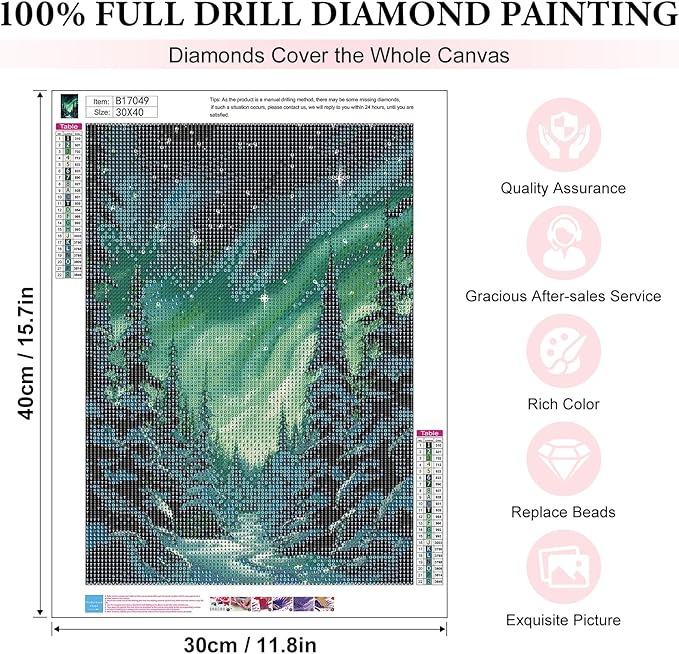 Yezavesu Aurora Diamond Art Kits for Adults, Forest Diamond Painting Kit for Beginners, 5D DIY Round Full Drill Painting with Gem Art Craft Kits for Home Wall Decor 12x16 Inch