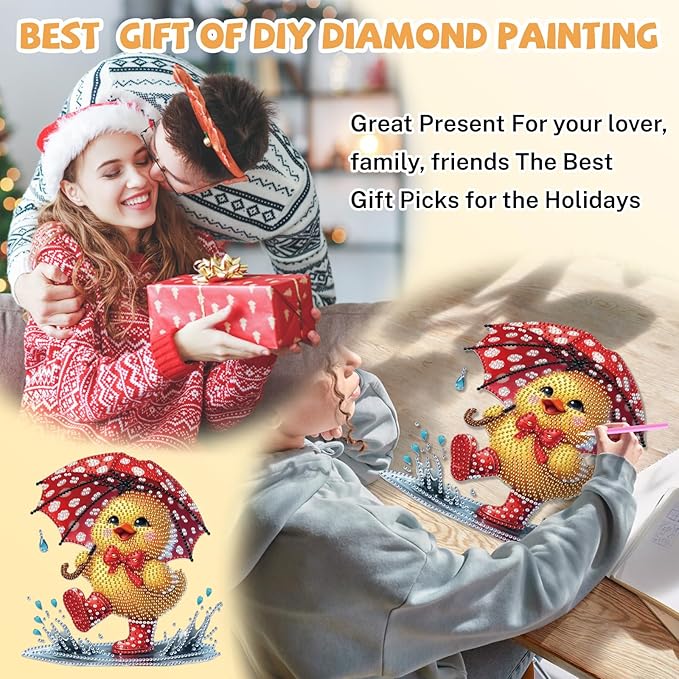 Bowetile Duck Diamond Art Hanging Kits for Adults, Diamond Art Suncatchers Easter, 5D Special Shape Diamond Painting Pendant Window Ornament Gifts for Home Wall Door Garden Decor