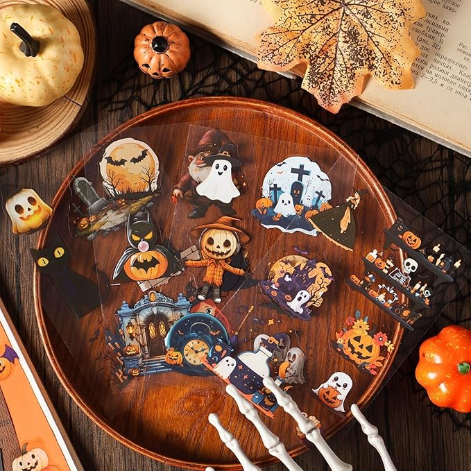 Halloween Sticker Book, 40 Sheets 240 PCS Halloween PET Stickers, Aesthetic Decorative Waterproof Holiday Scrapbook Stickers for Scrapbooking, Journaling, DIY Crafts and Planner Supplies