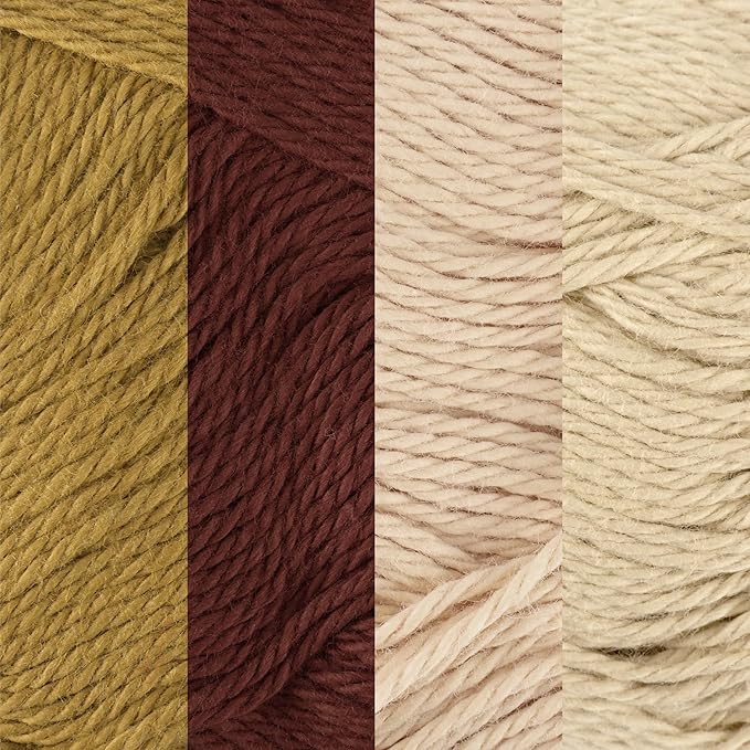 JubileeYarn Cotton Select Yarn - 50g/Skein Sport Weight - Shades of Brown - 4 Skeins