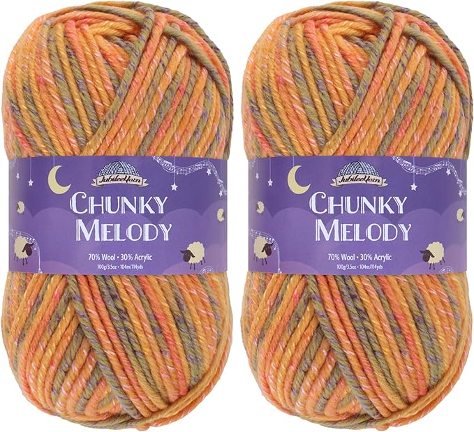 JubileeYarn Chunky Melody Yarn - 100g/Skein Bulky Wool Blend - Orange Maize - 2 Skeins