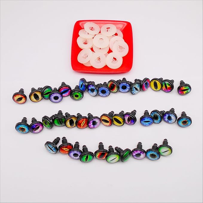 JJGQAZ 16 Pairs 14mm 16mm Dragon Eye Safety Eyes with Washer for Stuffed Animal Eyes Amigurumi Crochet Toy Craft Eyes for Teddy Bear Doll Making Supplies (16MM)