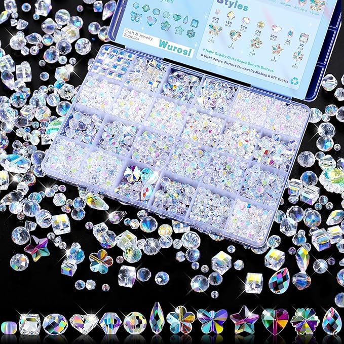 2836 Pcs Glass Beads for Jewelry Making – High Shine, Faceted Cut Design Crystal Beads, DIY Bracelet Necklace Earring Craft Kit with Organizer Box for Valentine's Day Birthday Gifts, AB Color