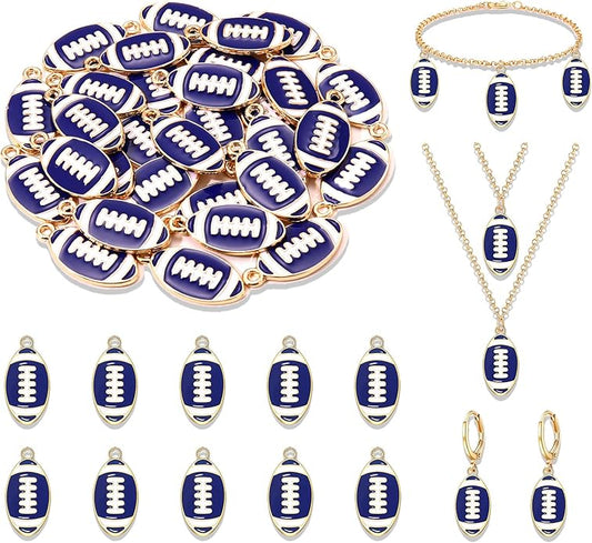 NVENF 30PCS Football Charms for Jewelry Making, Enamel Football Charms for Bracelet Necklace Earrings Making, Red Black White Blue Purple Orange Game Day Football Charm Bulk