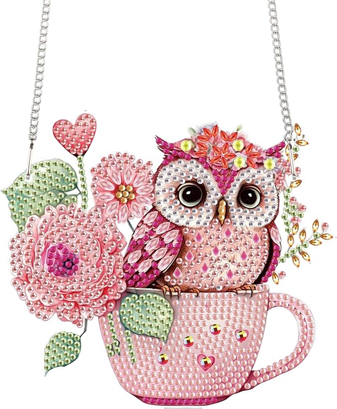 TDFERAN Diamond Painting Pendant Diamond Art Hanging Owl DIY Diamonds Art Decoration Kit Window Pendant, Gem Art Wall Home Window Decoration Adult Digital Painting Women Crafts Hobby