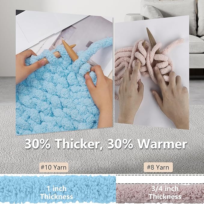 Chunky Yarn for Hand Knitting - #10 Chunky Chenille Yarn, Jumbo Big Thick Chunky Yarns for Crocheting, Super Bulky Chunky Knit Blanket Yarns, 8 Skein (25 yds 8 oz Each Skein), Sky Blue