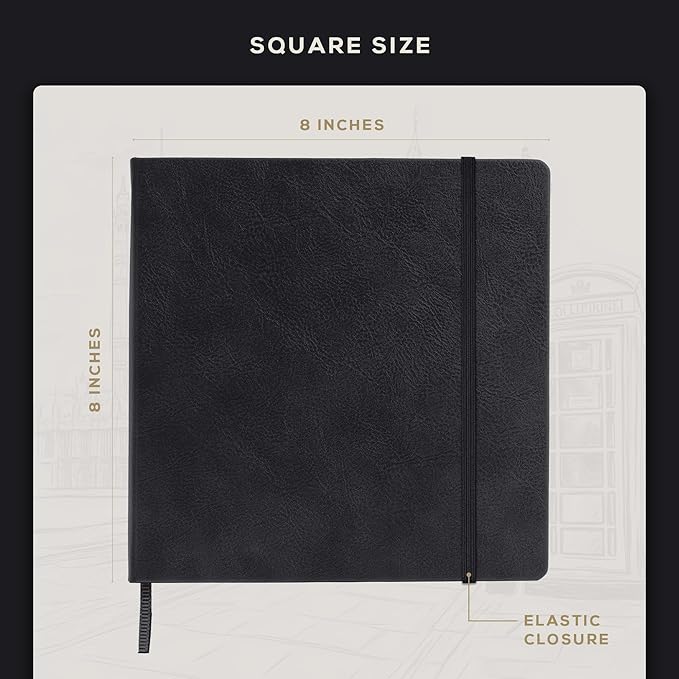Beechmore Books Square Mixed Media Sketchbook - 8x8 Inch Professional Art Journal, 160 GSM / 98 lb Ivory Paper, Perforated Pages, Vegan Leather Hardcover, Lay-Flat Design for Drawing & Doodling