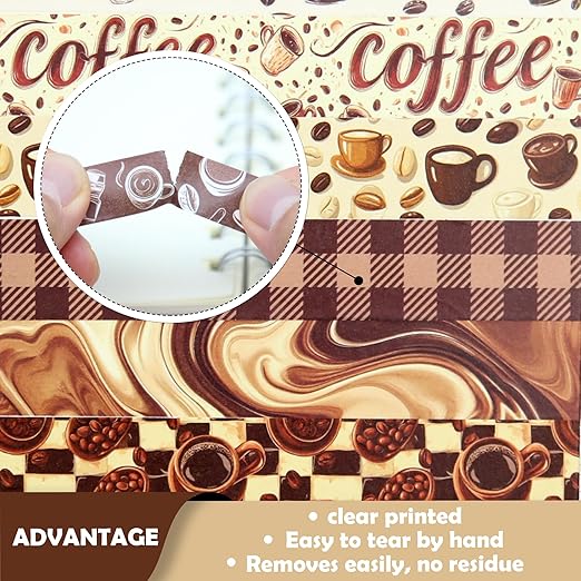 12 Rolls Washi Tape Set, Coffee Themed Decorative Tape Vintage Watercolor Brown Cafe Caffeine Masking Tape for Journaling Supplies,Junk Journal, Scrapbooking,Planner,DIY Arts & Crafts Supplies