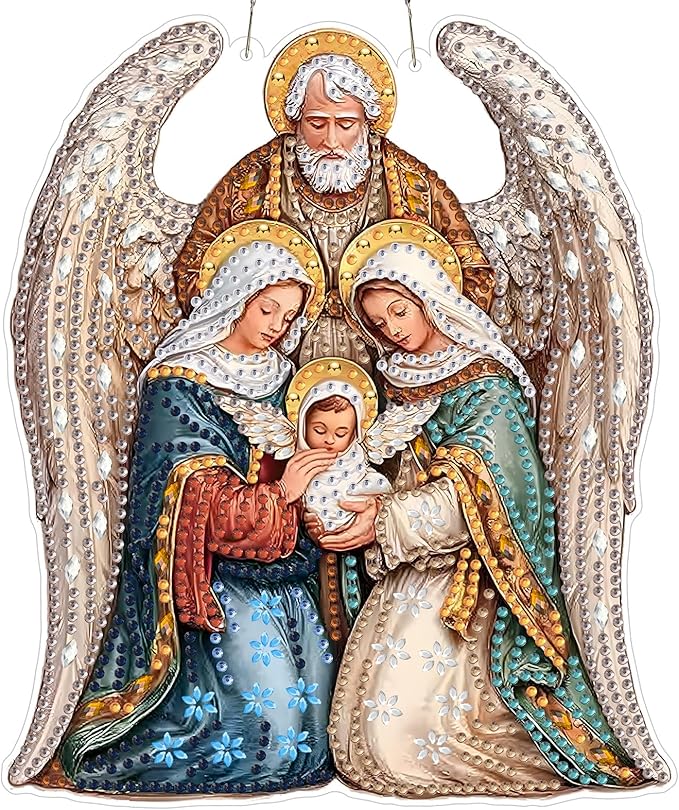 MXJSUA Diamond Art Hanging Kits for Adults Beginners, DIY Acrylic 5D Special Shaped Crystal Diamond Gem Art Painting Hanging Ornament for Home Wall Decor (Christmas Nativity Angel Jesus)