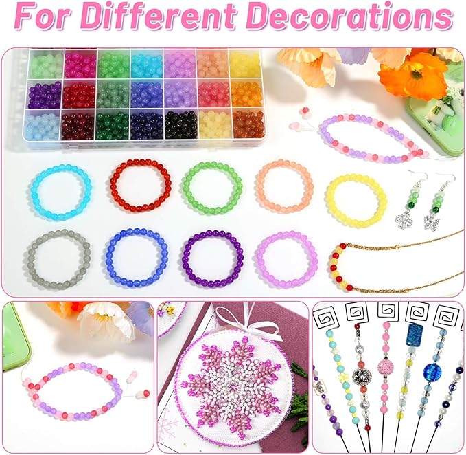 shynek 1400 Pieces 6mm Round Glass Beads for Jewelry Making, 28 Colors Crystal Beads for Bracelets Jewelry Making and DIY Crafts(Solid Color)