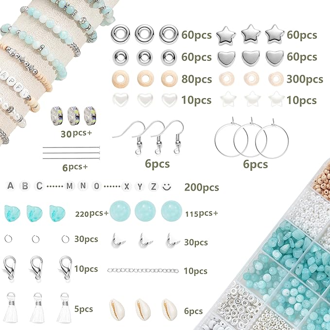 Xyliise Bracelet Making Kit Natürliche Perlen Set for Adults Beads for Bracelets Silver Jewelry Making Supplies DIY Jewelry Necklace Earrings (CZ006-Light Blue)