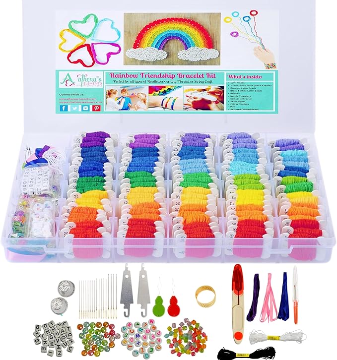 Athena's Elements 276Pcs Embroidery Kit, Cross Stitch Kits, Friendship Bracelet String Kit with Organizer Box-Included 100pcs Friendship Bracelet Floss Thread, Cross Stitch Kits, Gifts