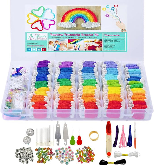Athena's Elements 276Pcs Embroidery Kit, Cross Stitch Kits, Friendship Bracelet String Kit with Organizer Box-Included 100pcs Friendship Bracelet Floss Thread, Cross Stitch Kits, Gifts