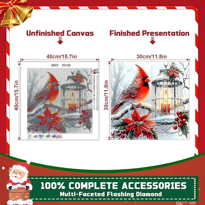 EMIEAUFG Christmas Diamond Art Kits for Adults, Winter Cardinal Diamond Paiting Kit for Beginners, 5D DIY Round Full Drill Craft Diamond Dot Gem Art, Home Wall Decor 12" x 12"