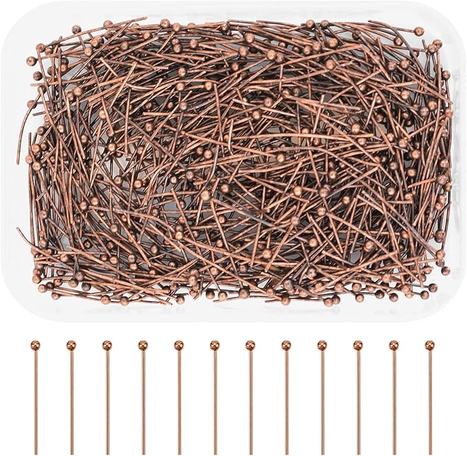 Mandala Crafts 1 Inch Antique Copper Ball Head Pins for Jewelry Making Earring Making Supplies - 500 Jewelry Findings for Making Earrings DIY Bracelets Rosary Charms