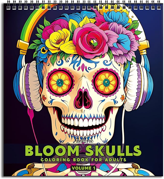 FUN LAVIE Halloween Coloring Book for Adults: Spooky Sugar Skulls and Flowers Patterns for Mindfulness Stress Relief and Adult Relaxation, Spiral Bound, Perfect for Halloween Fun