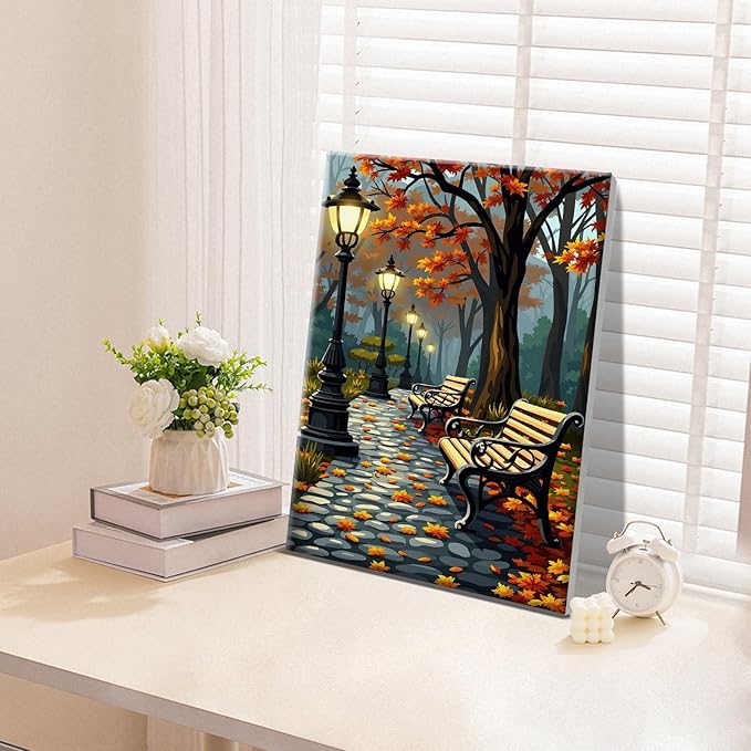 ATDMS Paint by Numbers Kit for Adults with Frame Autumn Landscape Paint by Number with Easel Forest Adult Paint by Number Kits Framed Canvas DIY Acrylic Oil Painting kits for Home Wall Decor 8x12 Inch