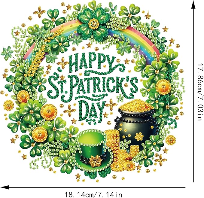 ZeeLionArt Hanging Diamonds Art kit for Adult,Saint Patrick Wreath Pendant Diamonds Painting Art Kit,7.0x7.1inch Acrylic Diamonds Painting Board Kit Ornament, Special Crystal Diamond Hanging Ornament