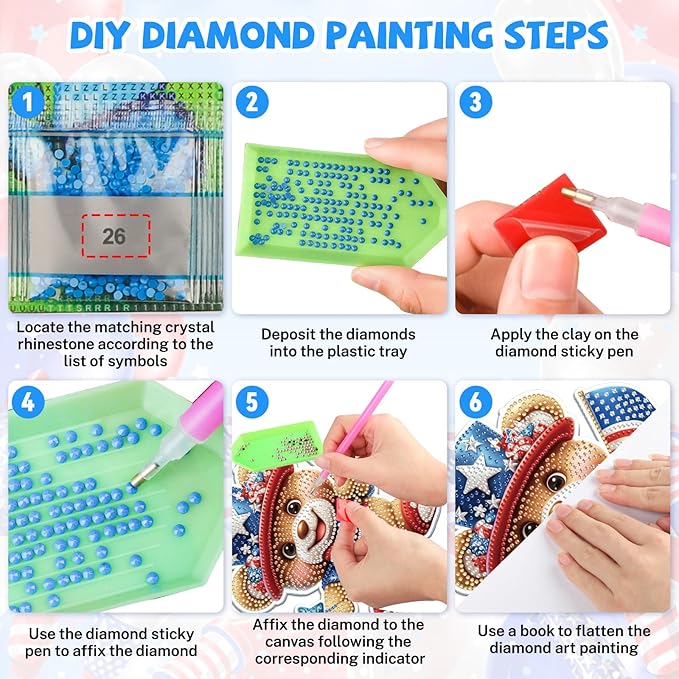 Bowetile Independence Day Bear 5D Diamond Art Hanging Kits for Adults, 4th of July Diamond Painting USA Window Pendant Kits, Special Shape Gem Art Suncatcher Ornament for Home Garden Wall Decor