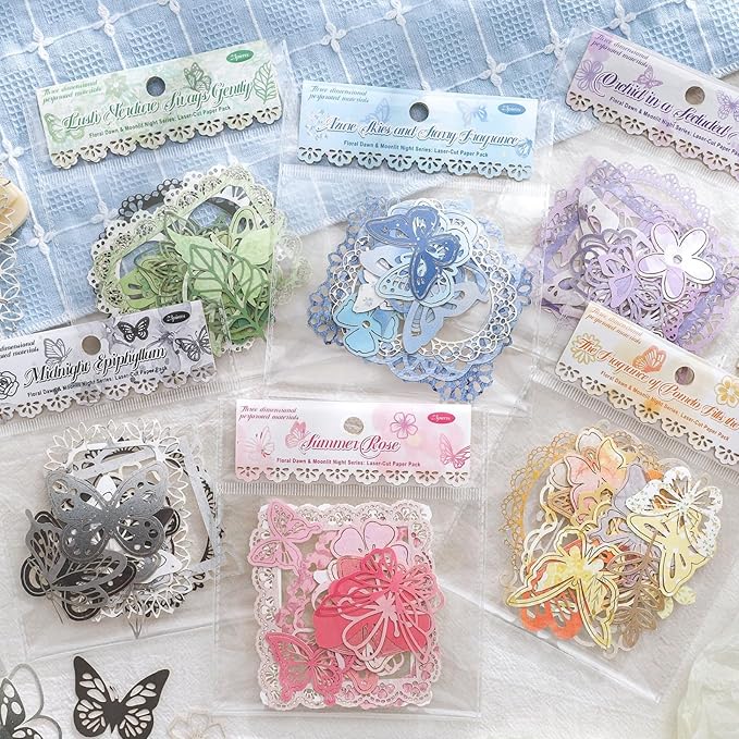 138 PCS Vintage 3D Hollowed Flower Butterfly and Window Frame Stickers, Creative Scrapbook Stickers for DIY Diary Junk Journal Handbook Journaling Scrapbooking Supplies Kit Pop-up