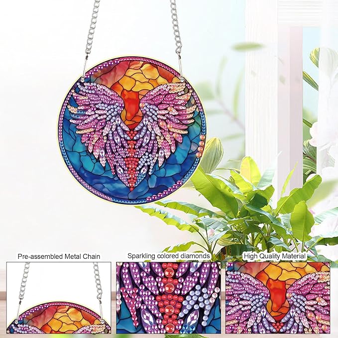 AiYuanzsh Feather Diamond Art Painting Hanging Pendant Kit Special Shaped Diamond Dots Art Acrylic Ornaments Diamond Art Pendant for Adult Home Wall Window Decor Gift