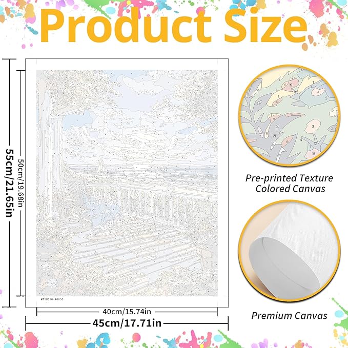 Landscape Paint by Numbers for Adult, Paint by Numbers Kit for Adults Beginners, DIY Beach Acrylic Painting on Canvas for Home Wall Art Decor 16x20Inch