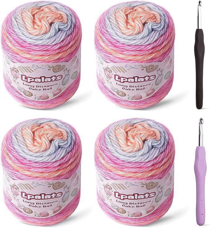 Ombre Yarn for Crocheting - 4x100g Soft 60% Cotton 40% Acrylic Yarn - 962 Yds Gradient Cake Yarns for Knitting Shawls Blankets Sweater with 2 Crochet Hooks (4, Pink Gradient)