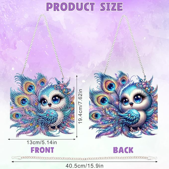 DOMROM Peacock Diamond Art Hanging Kit for Adult, Special Shaped Rhinestone, 5D Diamond Art Painting Window Pendants, Home Wall Art Hanging Kits, Double Sided Hanging Ornament 5.1x7.6in