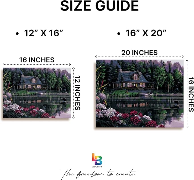 Ledgebay DIY Paint by Numbers Kit for Adults Framed Canvas Beginner to Advanced Paint by Numbers Kit Kits Include Acrylic Paint Set Brushes Tabletop Easel (Still Waters 12" x 16" Framed)