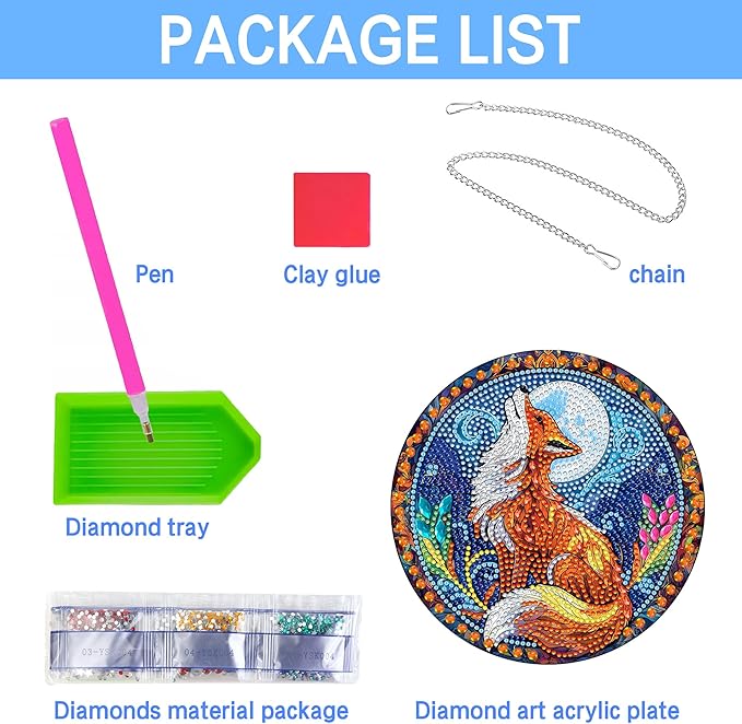 VAIIEYO Fox Diamond Painting Hanging, Animal Diamond Painting Suncatchers Double Side Window Hanging Kit with Chain, 7.5x7.5 inch Crystal Pendant Art Craft for Gift Home Wall Front Door Decoration