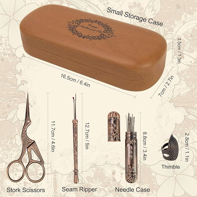 Vintage Embroidery Scissors Kit, Fancy Needlework Set with Crane Stork Shear, Antique Seam Ripper, European Style Thimbles, Needles for Sewing Knitting Cross Stitch Crochet Yarn Thread Cutting