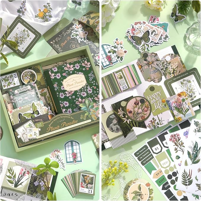Scrapbook Supplies Kit, Vintage Junk journaling Supplies, Scrapbooking Kit with Aesthetic Stickers, Stationary Set, Bullet Journaling Kit, Ephemera Collage Craft Supplies Gift for Adults Women Starter